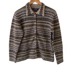 Vintage Skyr Lambswool Cardigan Sweater Womens PM Fair Isle Hong Kong FLAW
